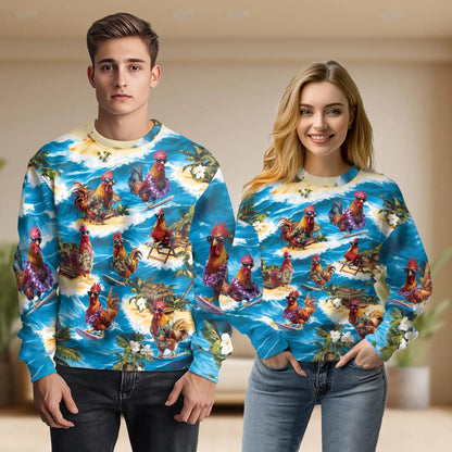 Chicken Surfing Sweatshirt – Colorful Graphic 3D All Over Print Design