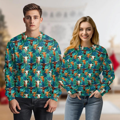 Longhorn Cattle Sweatshirt – Colorful Graphic 3D All Over Print Design