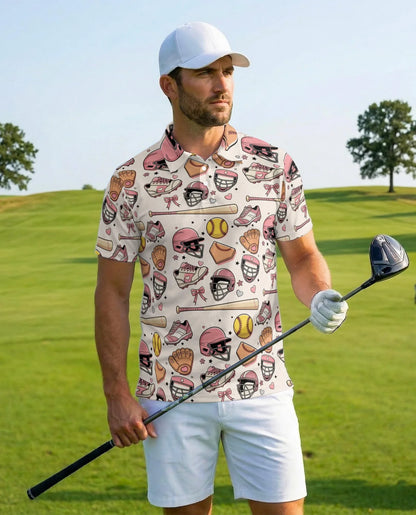 Baseball Aesthetic Pattern Polo Shirt for Men, Vintage Sports Style | Azhawaiian
