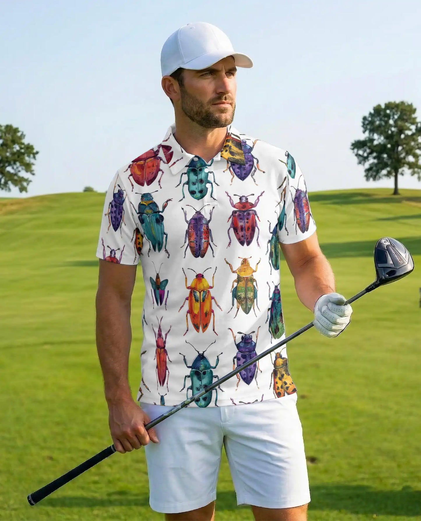 Colorful Beetle Polo Shirt for Men, Nature Insect Style | Azhawaiian