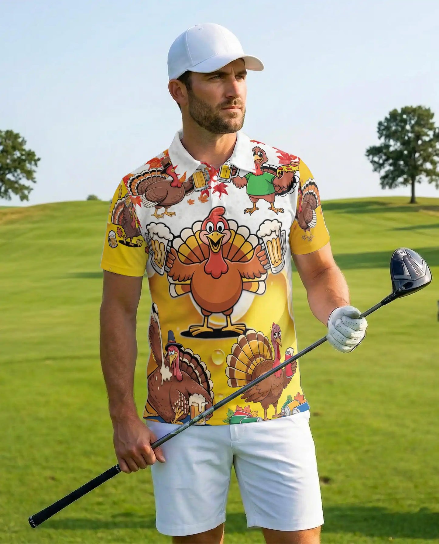 Funny Turkey Beer Polo Shirt, Thanksgiving Party Style | Azhawaiian