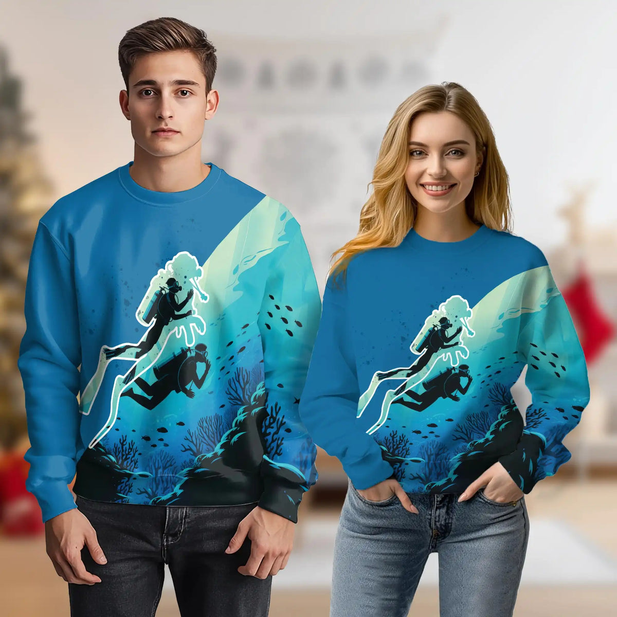 Underwater Landscape Diver Silhouette Sweatshirt – Colorful Graphic 3D All Over Print Design