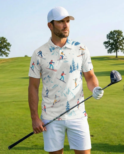 Ski Pattern Polo Shirt for Men, Winter Sports Style | Azhawaiian