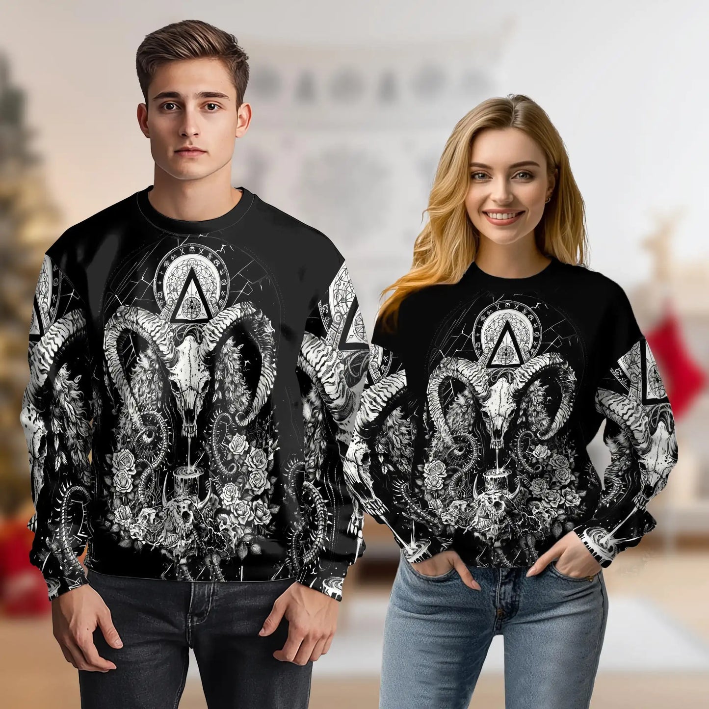 Occult Goat Skull Graphic Sweatshirt – Colorful Graphic 3D All Over Print Design