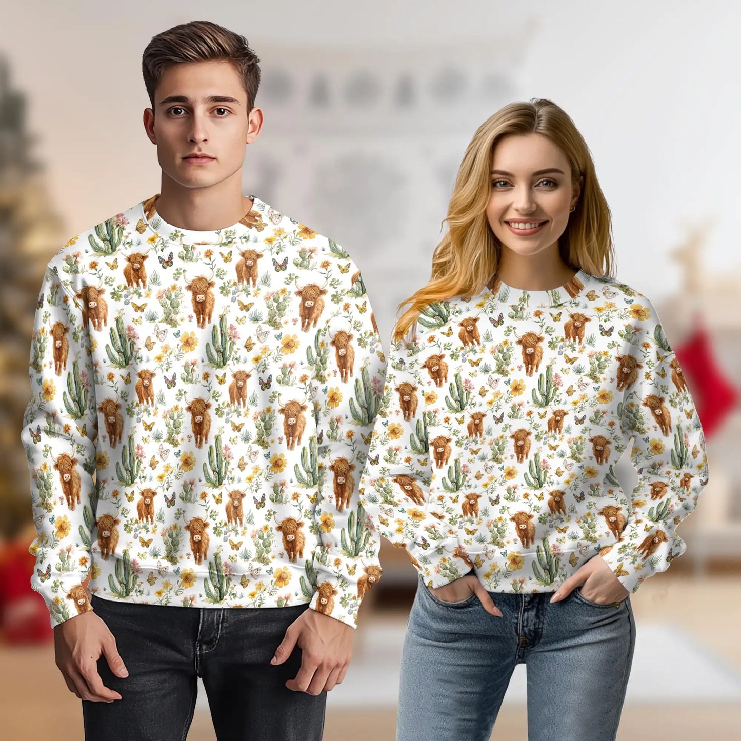 Cute Highland Cattle Sweatshirt – Colorful Graphic 3D All Over Print Design