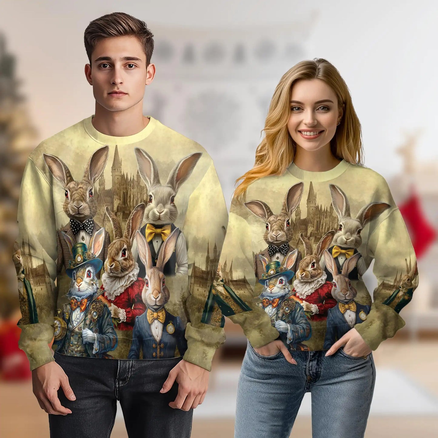 Vintage Rabbit Art Sweatshirt – Vintage 3D All Over Print Design