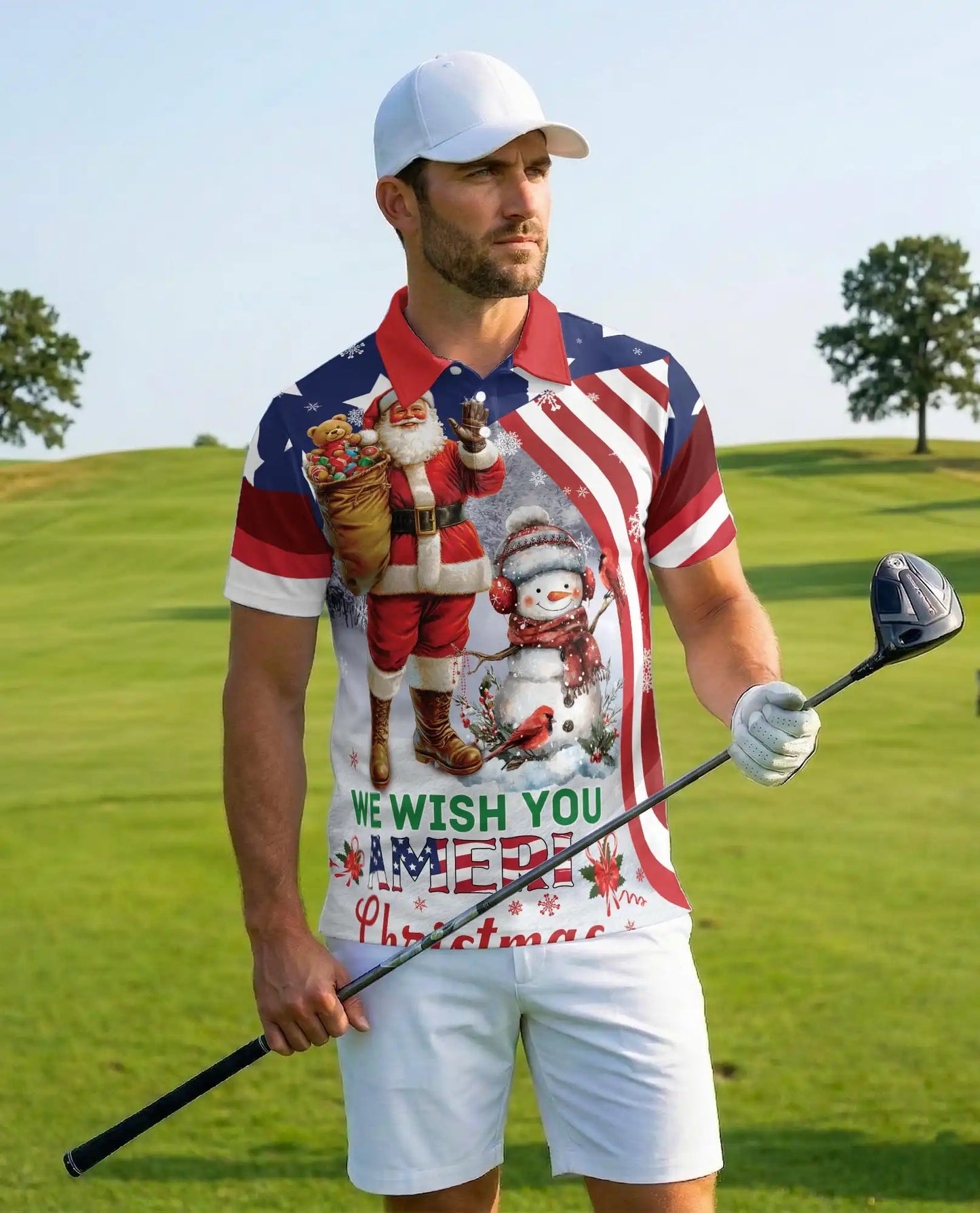 Patriotic Santa Polo Shirt - American Christmas Style | Azhawaiian