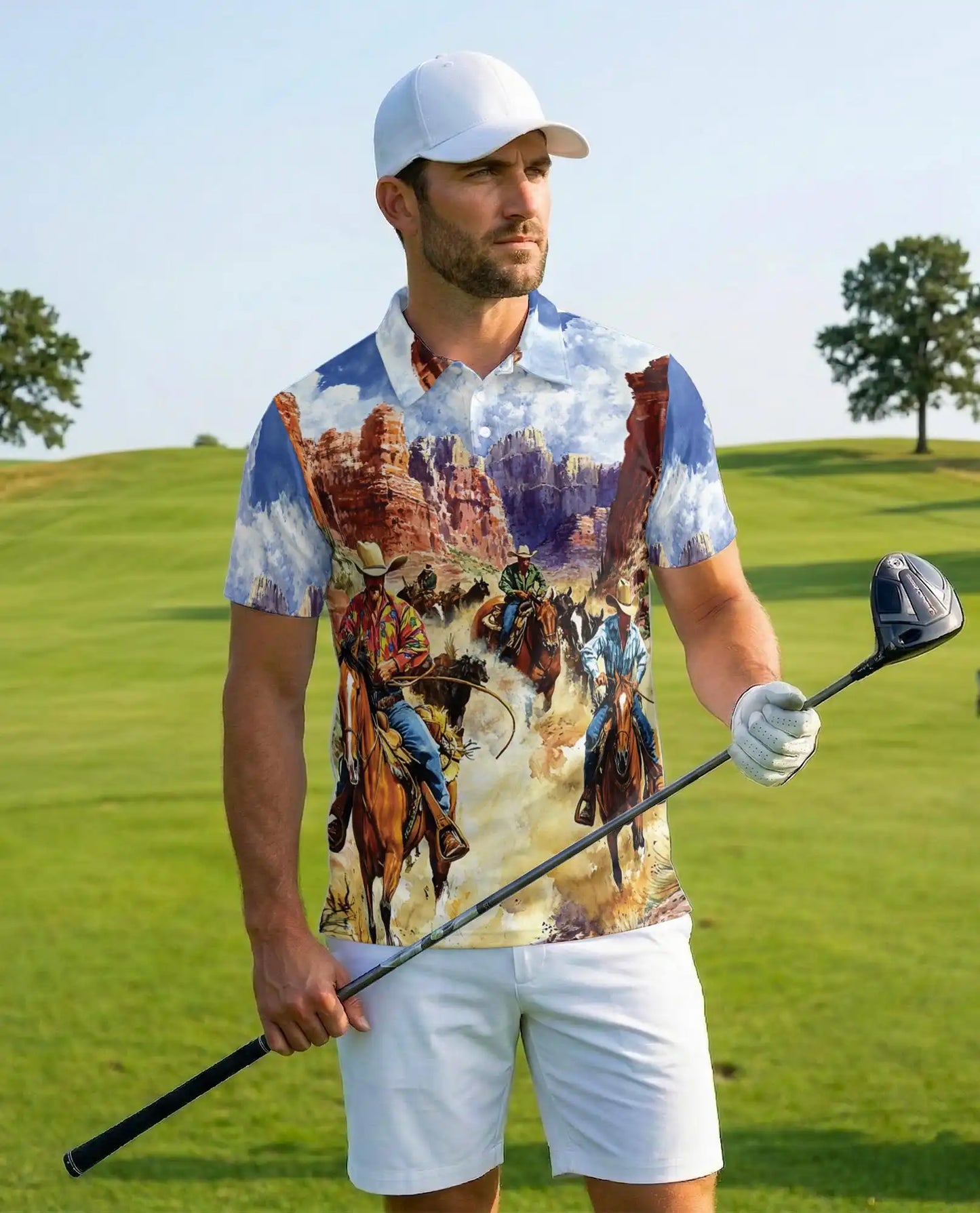 Western Rodeo Polo Shirt for Men - Cowboy Horse Riding | Azhawaiian