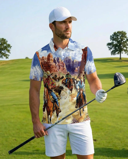 Western Rodeo Polo Shirt for Men - Cowboy Horse Riding | Azhawaiian