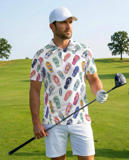 Colorful Flip-Flop Polo Shirt for Men, Summer Beach 3D Print | Azhawaiian