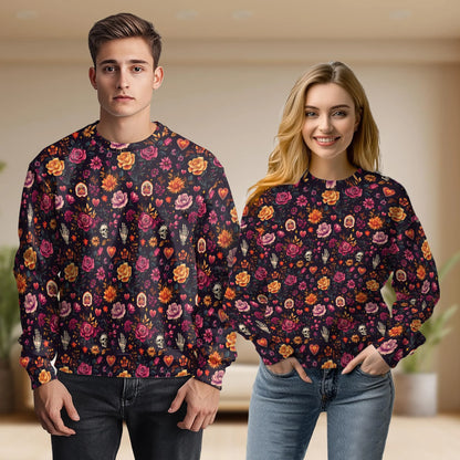 Skull and Hand Bones Floral Pattern Sweatshirt – Colorful Graphic 3D All Over Print Design