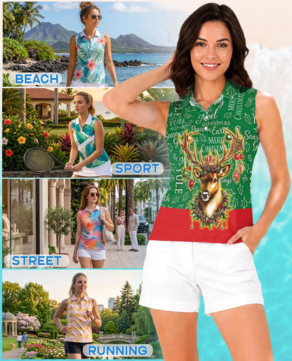 Santa Claus Sleeveless Polo Shirt for Women | Azhawaiian