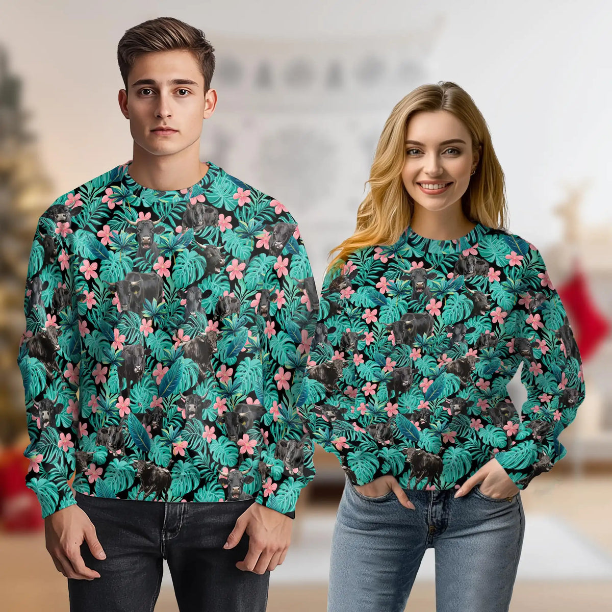 Tropical Black Cow Lover Sweatshirt – Tropical 3D All Over Print Design