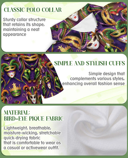 Mardi Gras Mask Hawaiian Polo Shirt | Azhawaiian