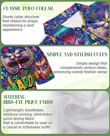 Mardi Gras Carnival Mask Polo Shirt for Men-Colorful Festival Feather Mask | Azhawaiian