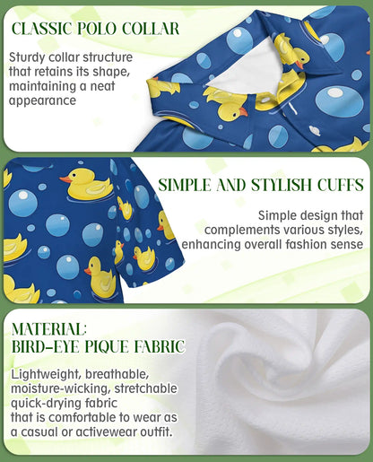 Cute Rubber Duck Bubble 3D Polo Shirt for Men, Fun Cartoon Bath Style | Azhawaiian