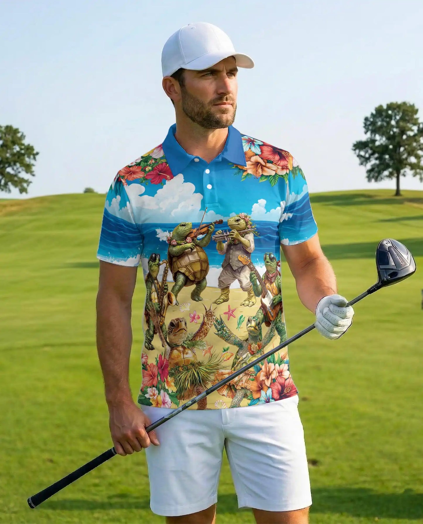 Turtle Beach Band Polo Shirt, Tropical Music Style | Azhawaiian