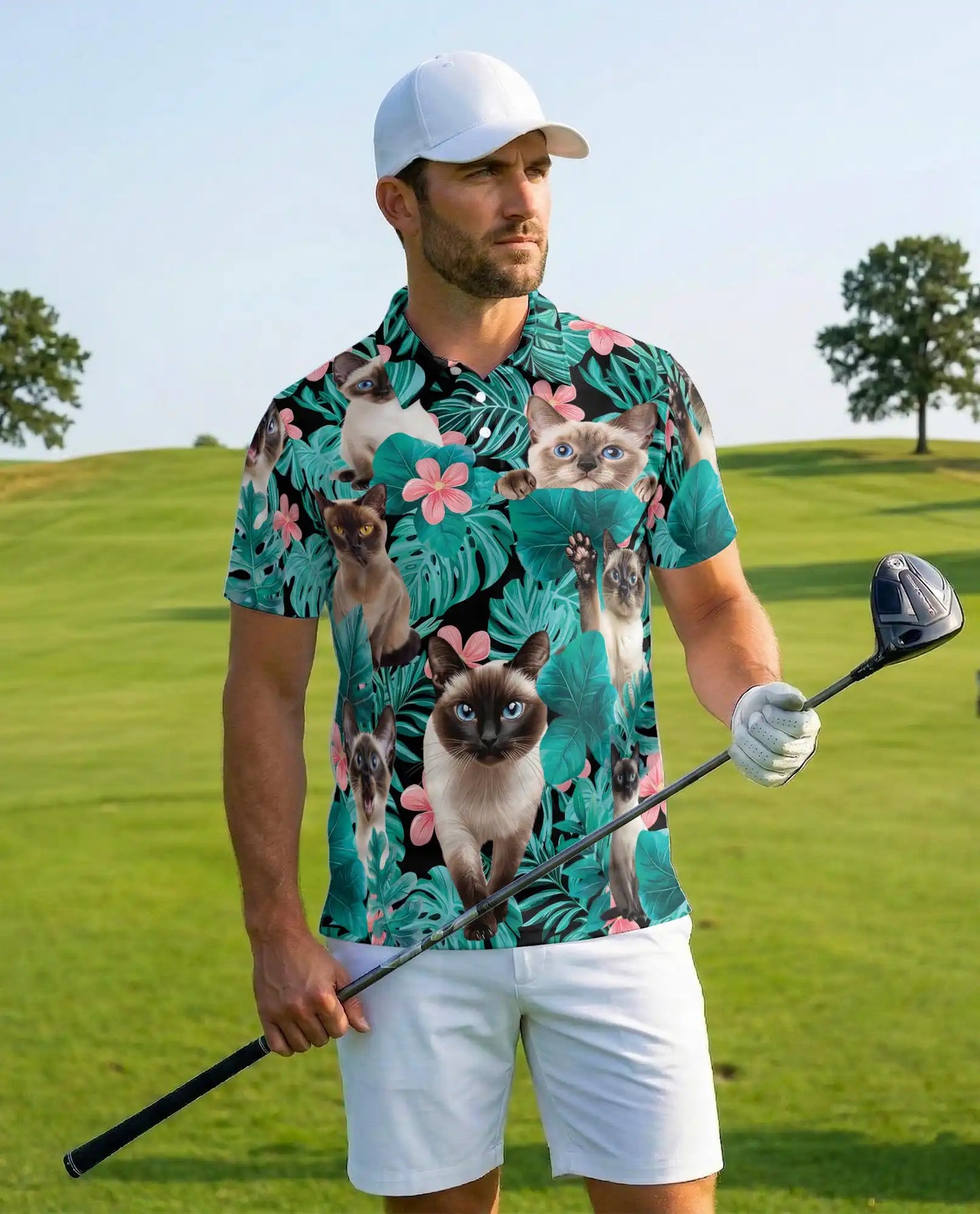 Siamese Cat Tropical Polo Shirt | Azhawaiian
