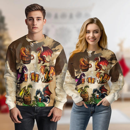 Funny Beer Dragon Sweatshirt – Colorful Graphic 3D All Over Print Design