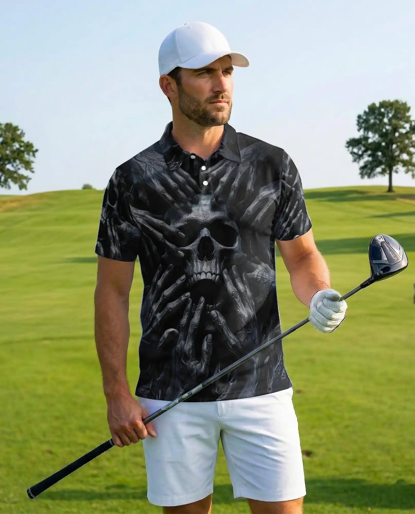 Dark Skull Horror Polo Shirt - Gothic Nightmare Style | Azhawaiian