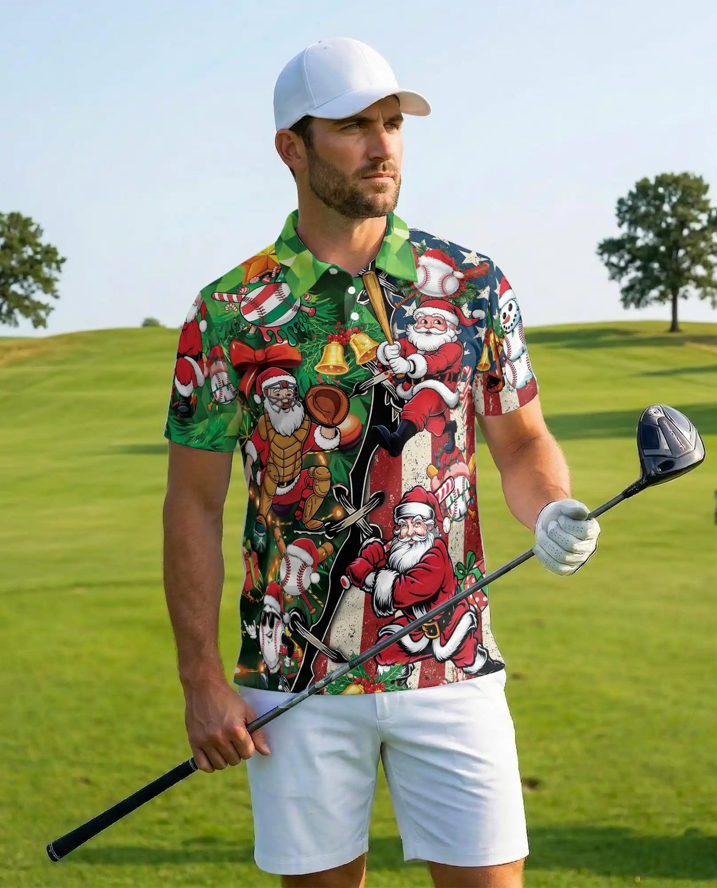 Christmas Baseball Polo Shirt - Santa Sports Fan Style | Azhawaiian