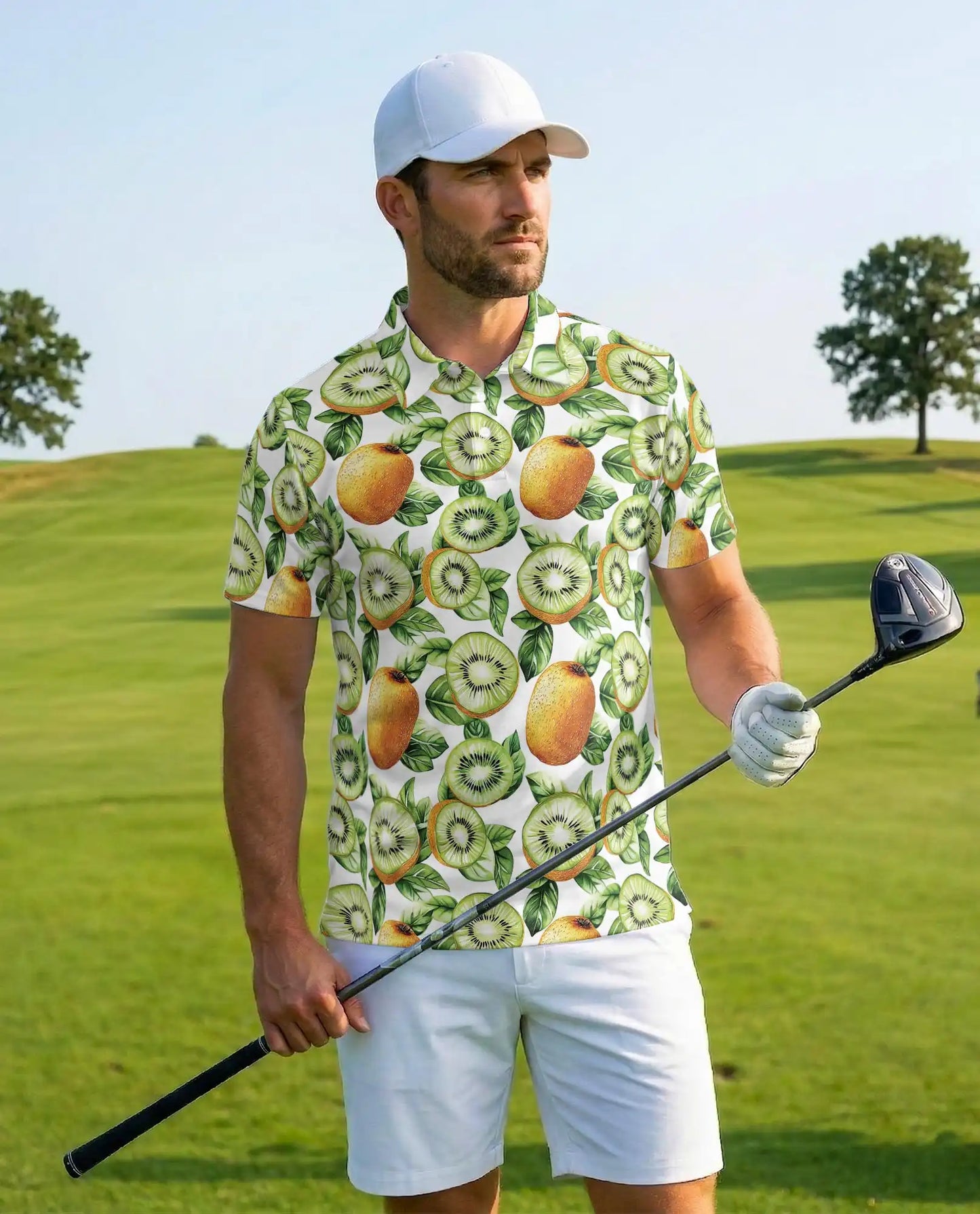 Kiwi Fruit Polo Shirt - Tropical Botanical Summer Style | Azhawaiian