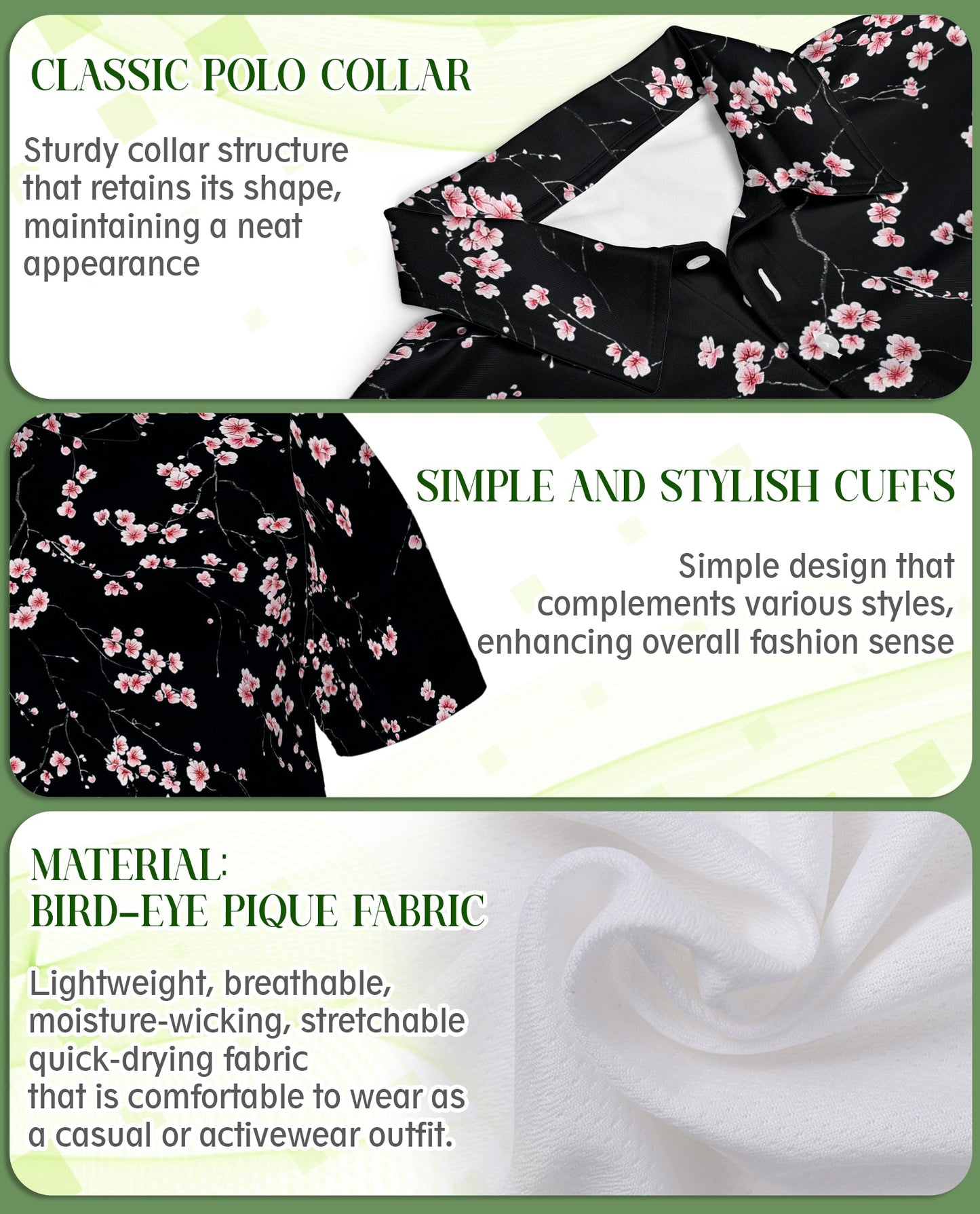 Japanese Sakura Cherry Blossom 3D Polo Shirt for Men, Floral Japanese Style Shirt | Azhawaiian