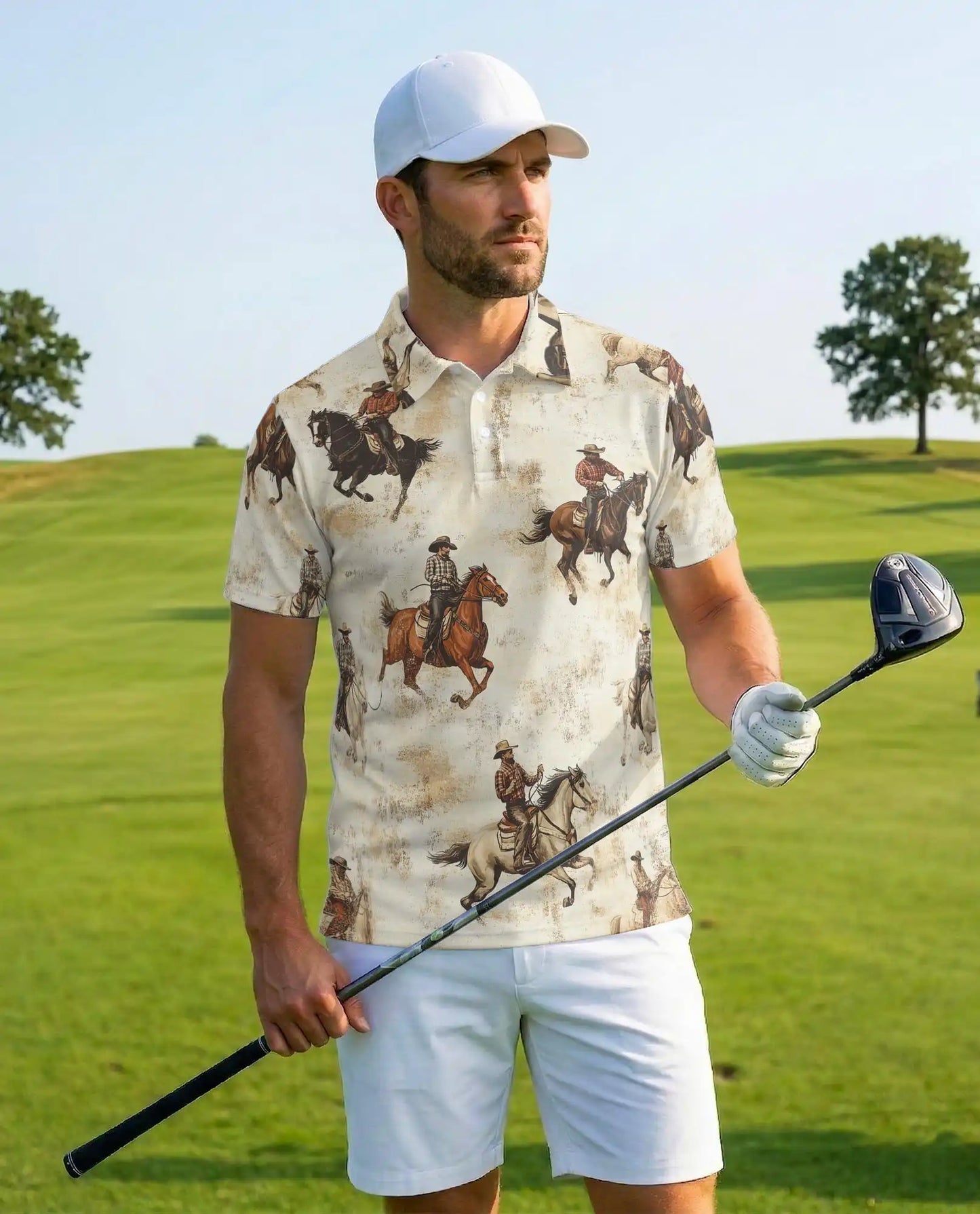 Cowboy Horse Riding Polo Shirt - Vintage Western Ranch Style | Azhawaiian