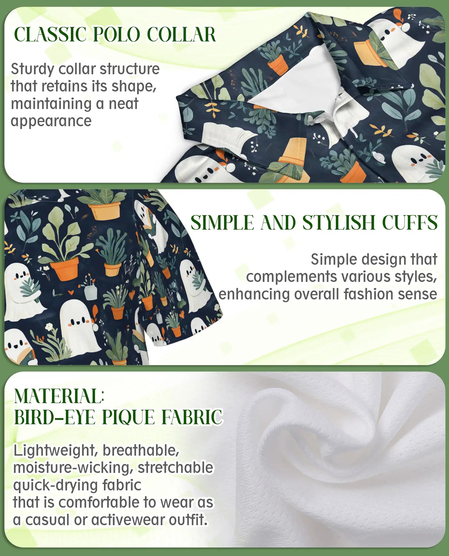 Cute Ghost Plant 3D Polo Shirt for Men, Funny Spooky Botanical Style | Azhawaiian