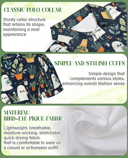 Cute Ghost Plant 3D Polo Shirt for Men, Funny Spooky Botanical Style | Azhawaiian
