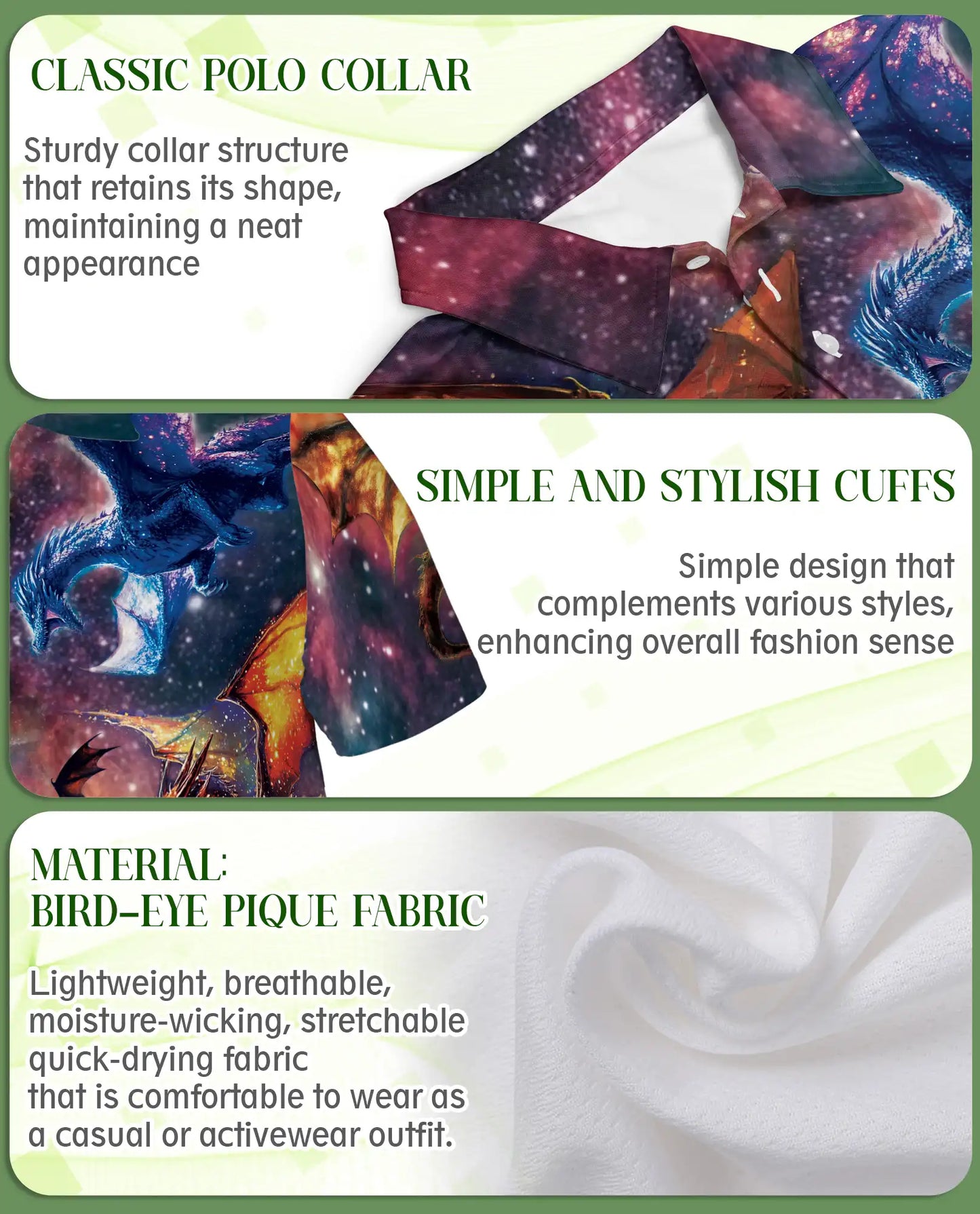 Cosmic Fantasy Dragon 3D Polo Shirt for Men, Galaxy Mythical Creature Style | Azhawaiian