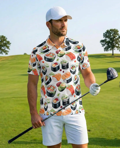 Sushi Roll Polo Shirt for Men, Japanese Food Style | Azhawaiian