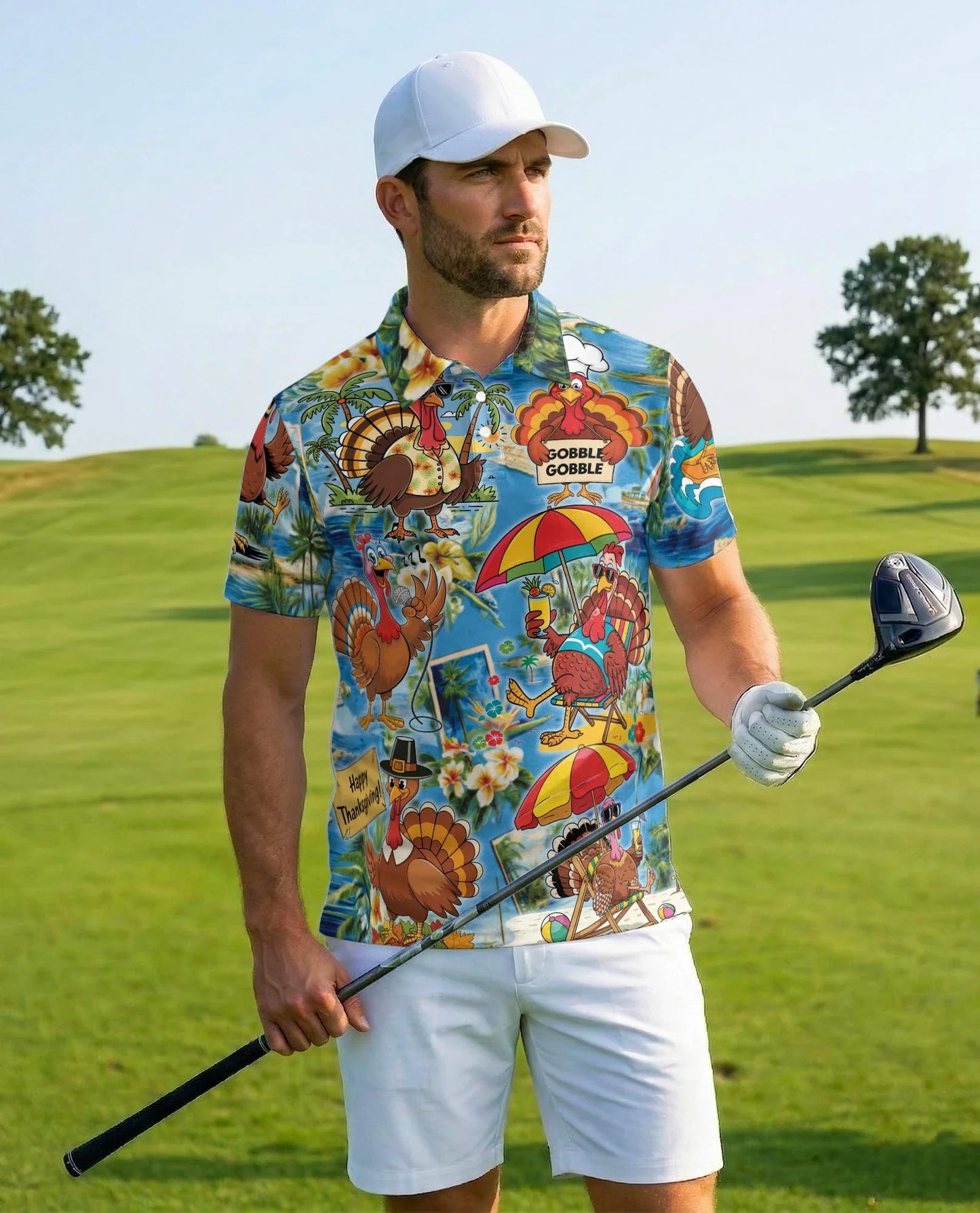 Thanksgiving Turkey Polo Shirt for Men, Fall Holiday Style | Azhawaiian