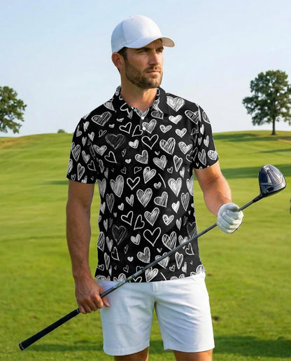 Love Heart Polo Shirt for Men, Romantic Valentine Style | Azhawaiian