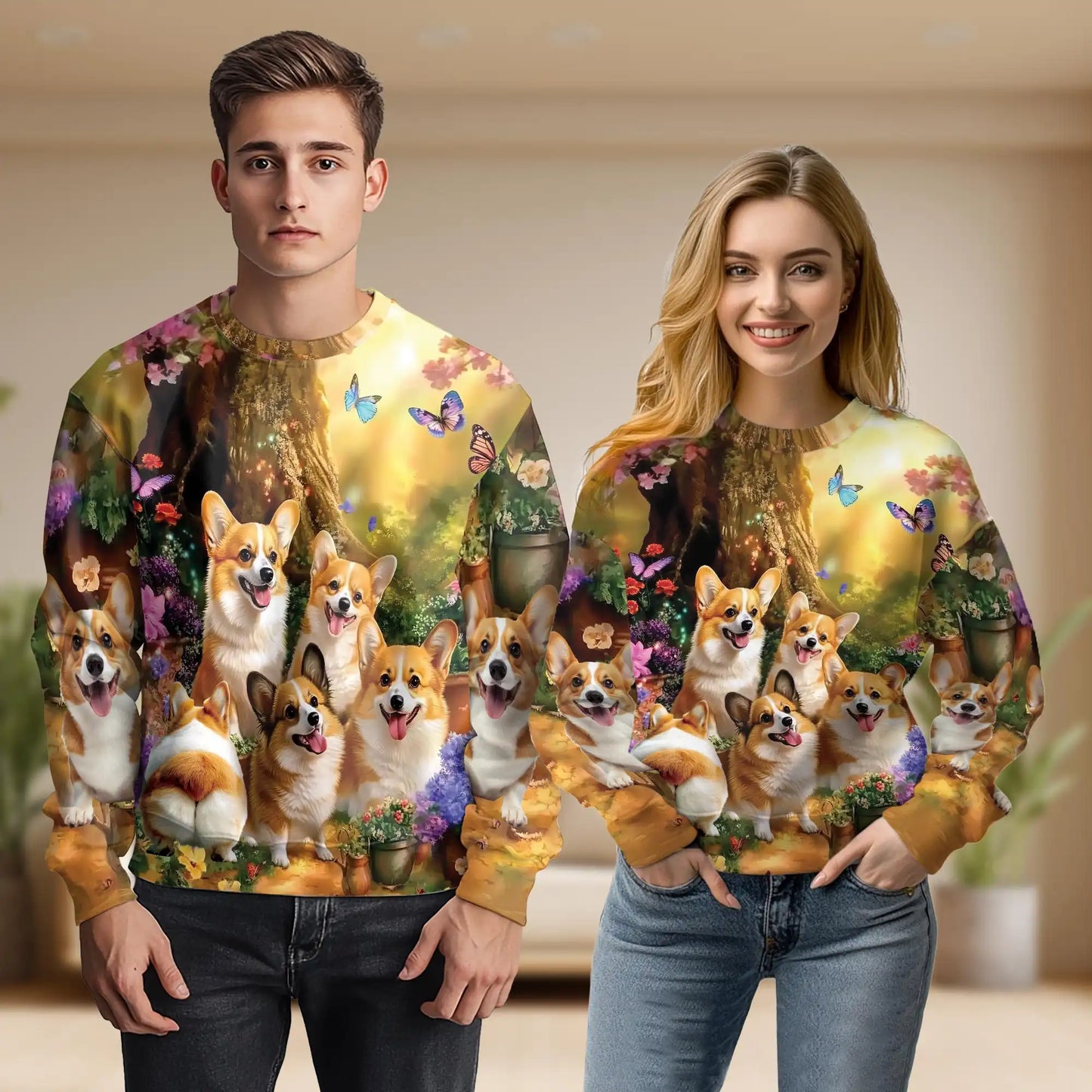 Fairy Corgi Flower Sweatshirt – Colorful Graphic 3D All Over Print Design