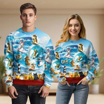 Cat Surfing Sweatshirt – Colorful Graphic 3D All Over Print Design