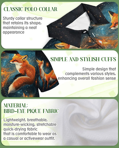 Galaxy Fox Polo Shirt, Cosmic Animal Print | Azhawaiian