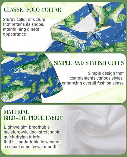Largemouth Bass Fish Polo Shirt for Men- Angler Fish Pattern | Azhawaiian