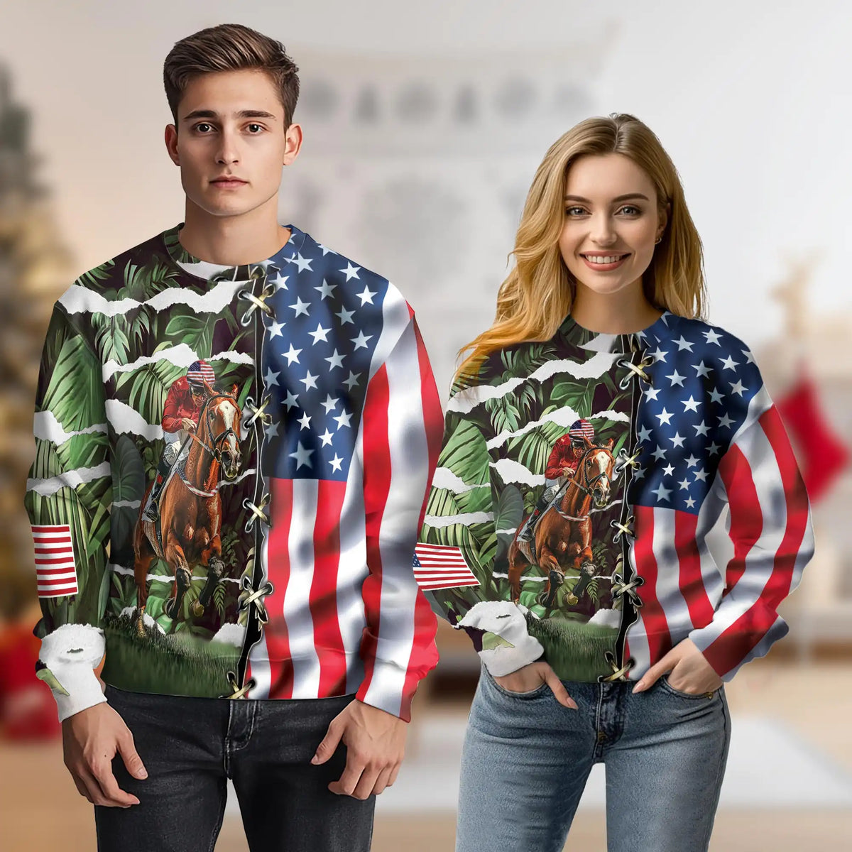 Horse Racing Tropical Leaves Sweatshirt – Tropical 3D All Over Print Design