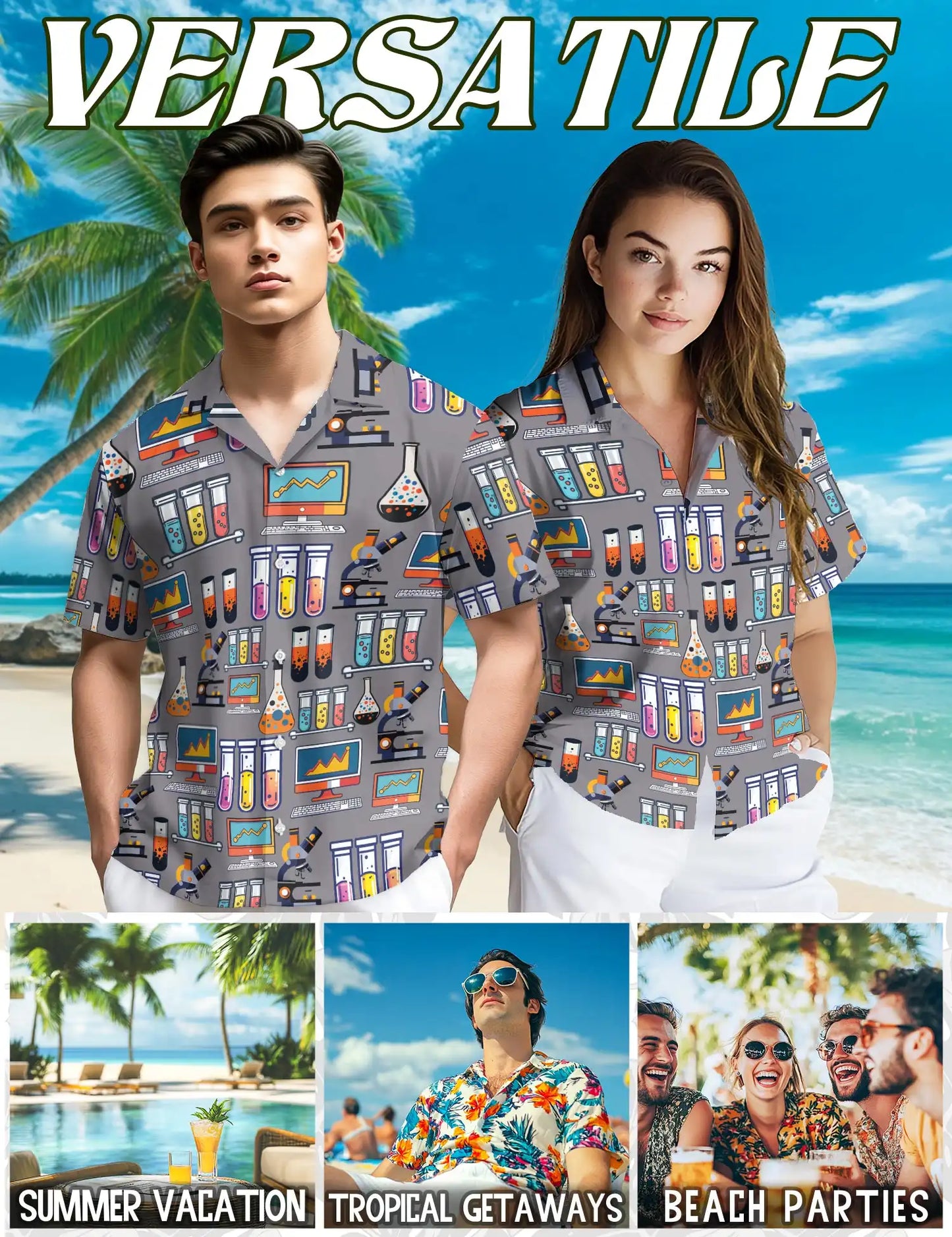 Chemistry Science Lab 3D Hawaiian Shirt for Men, Geek STEM Style | Azhawaiian