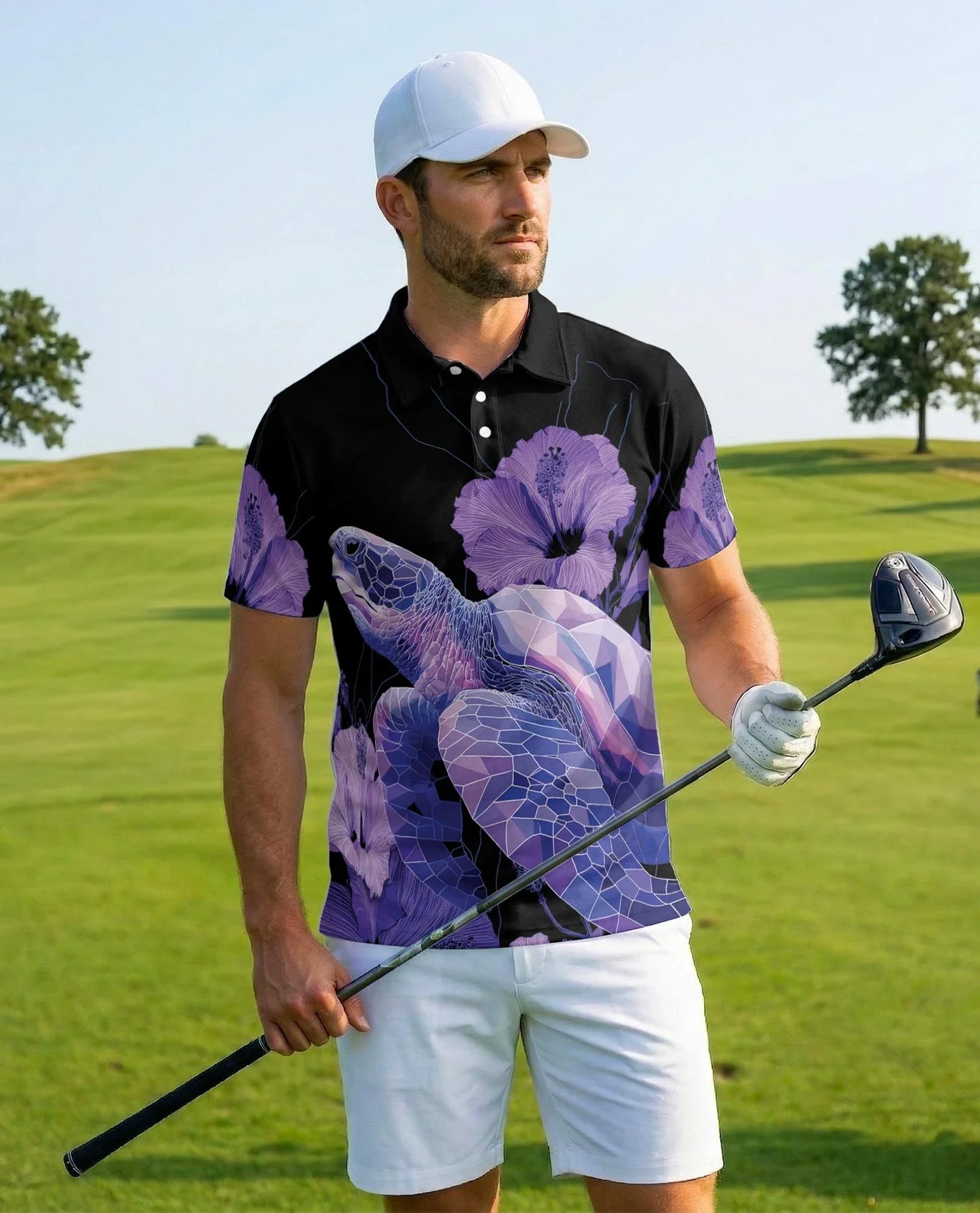 Polynesian Sea Turtle Floral Polo Shirt for Men, Tropical Island Style | Azhawaiian