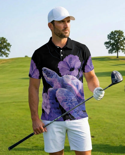 Polynesian Sea Turtle Floral Polo Shirt for Men, Tropical Island Style | Azhawaiian