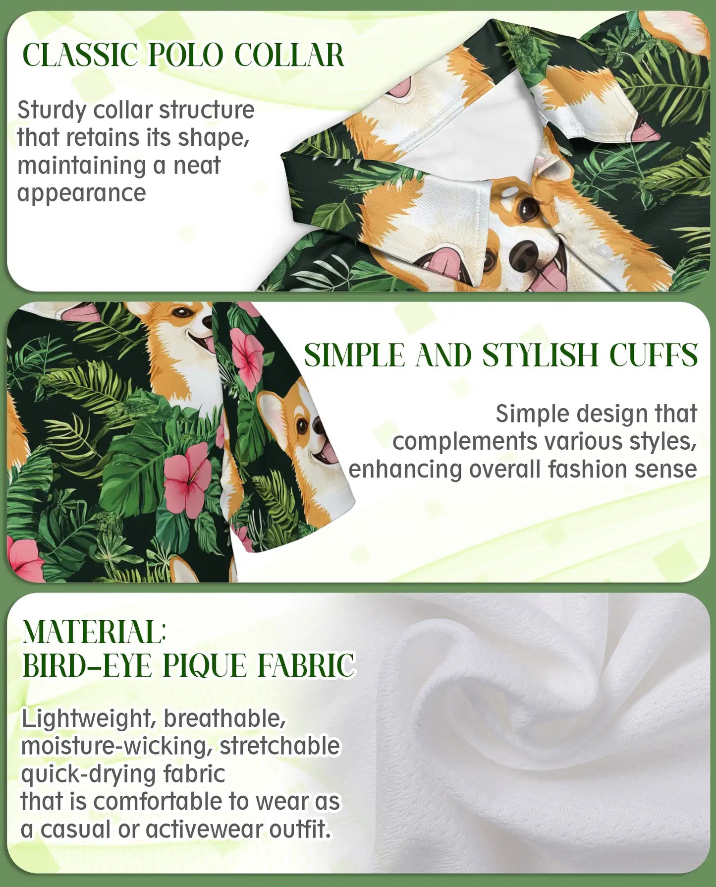 Corgi Tropical 3D Polo Shirt for Men, Cute Dog Floral Style | Azhawaiian