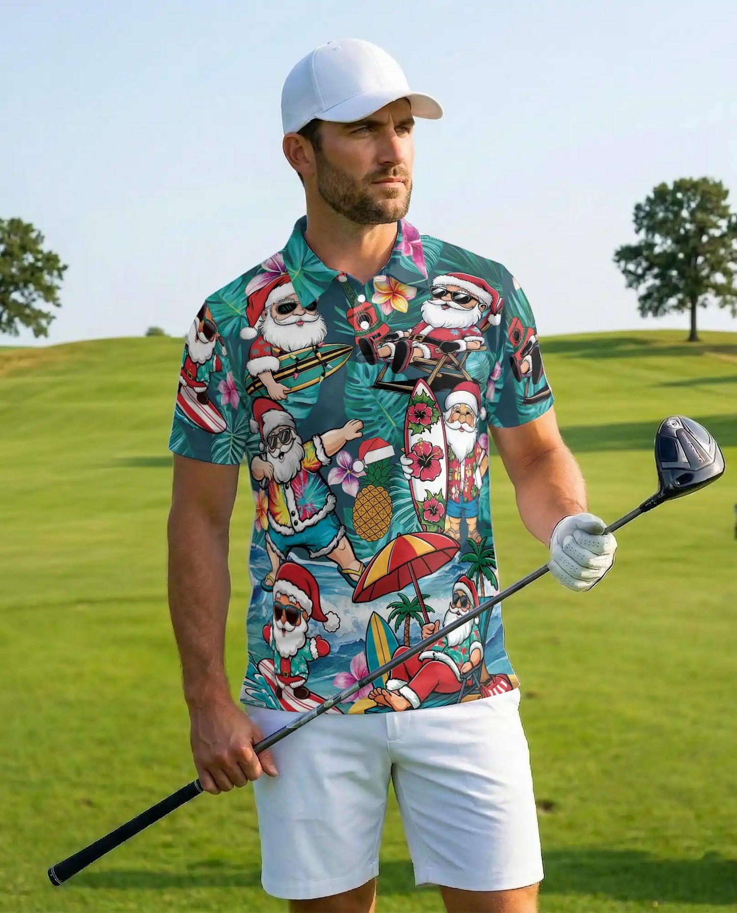 Tropical Santa Polo Shirt - Beach Christmas Surfing Holiday Design | Azhawaiian