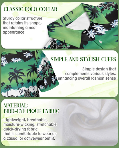 Green Hawaiian Football Polo Shirt, Tropical Style | Azhawaiian