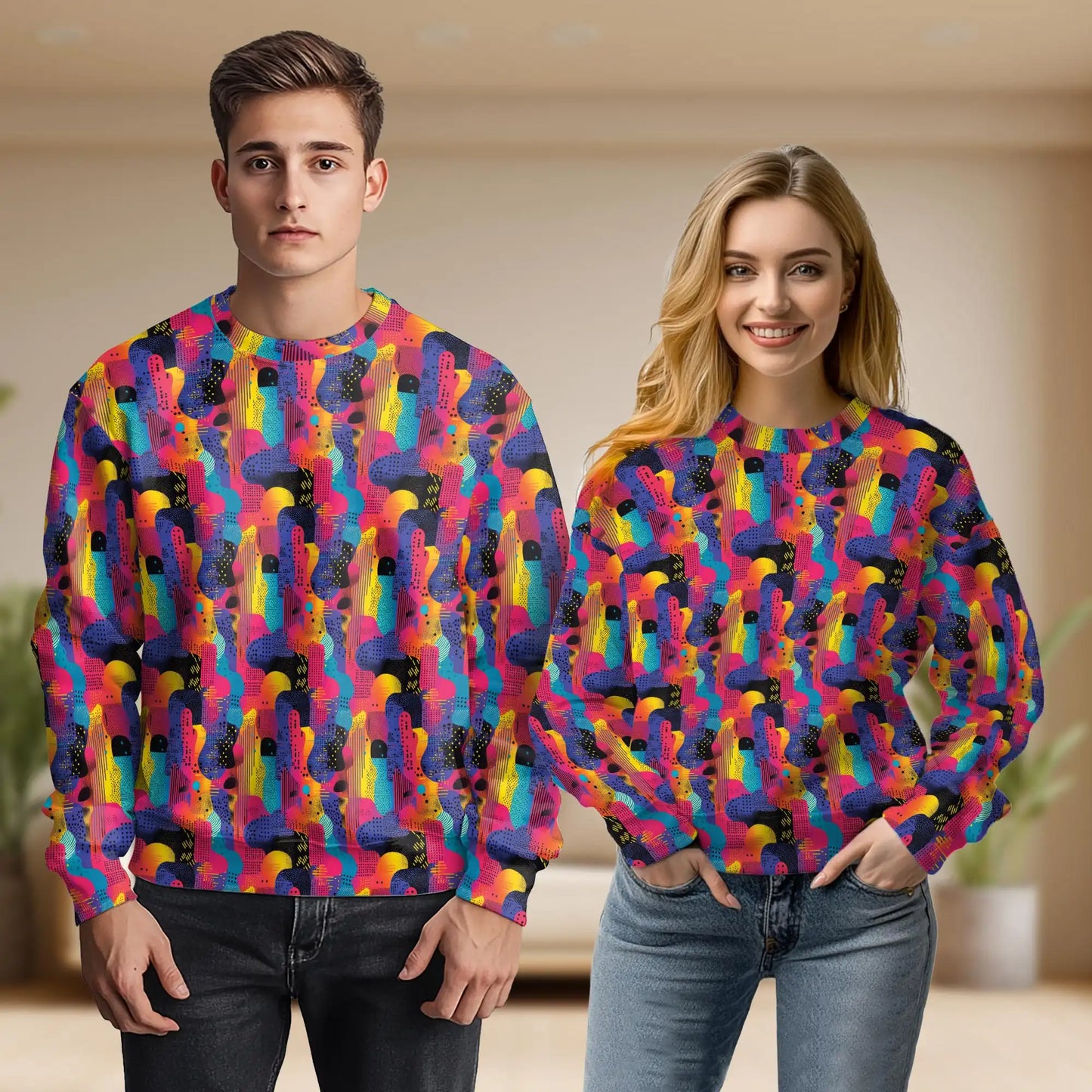 Colorful Memphis Pattern Sweatshirt – Colorful Graphic 3D All Over Print Design