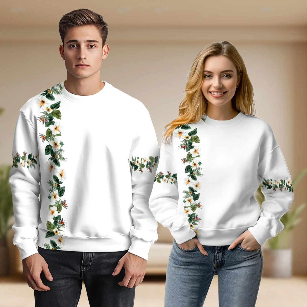 Hibiscus Floral White Sweatshirt – Tropical 3D All Over Print Design