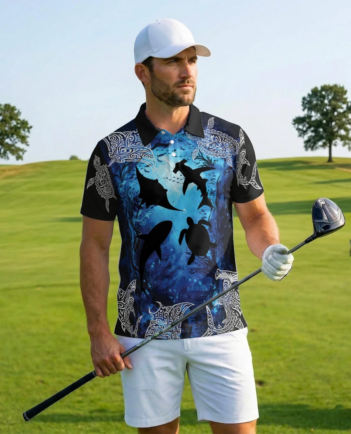 Amazing Ocean World Polo Shirt for Men, Tropical Marine Life Style | Azhawaiian