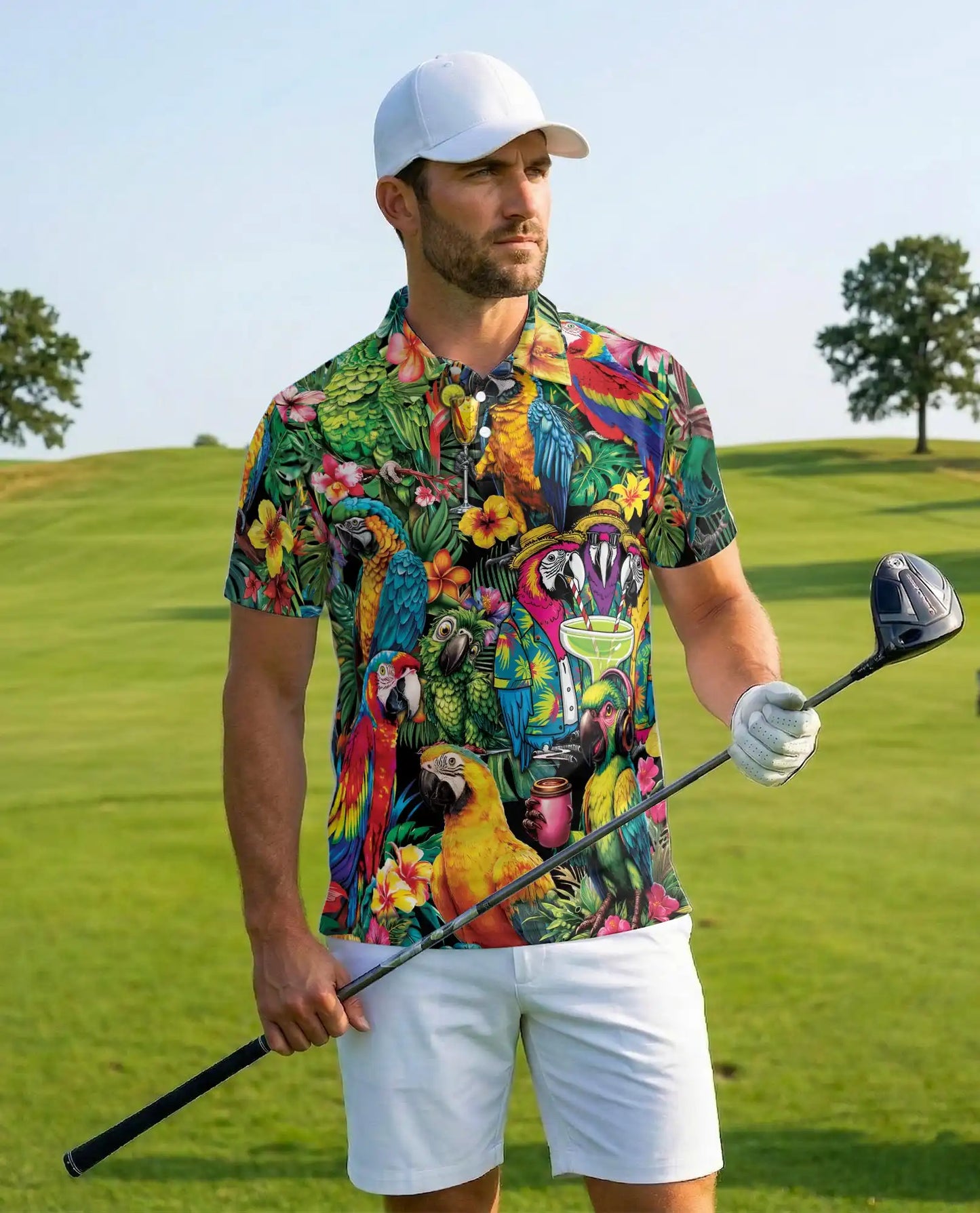 Tropical Parrot Polo Shirt, Colorful Island Style | Azhawaiian