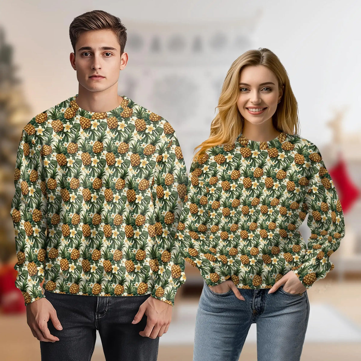 Golden Pineapple Sweatshirt – Tropical 3D All Over Print Design